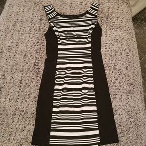 Express black and white stripe above knee dress